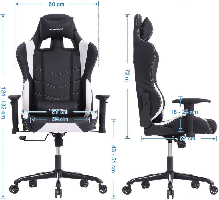 Dimensiones-Songmics-RCG12W-Chaise-Gaming-767x702